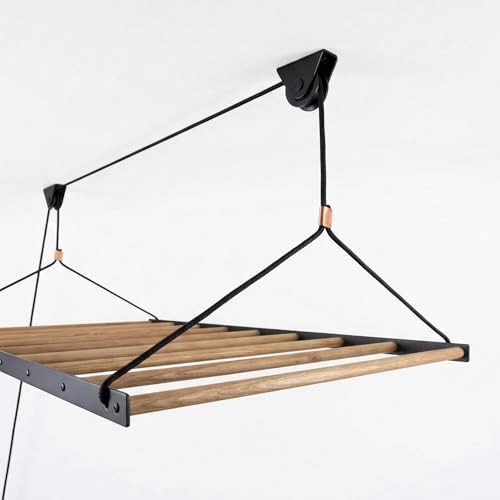 Ceiling mounted pulley drying rack