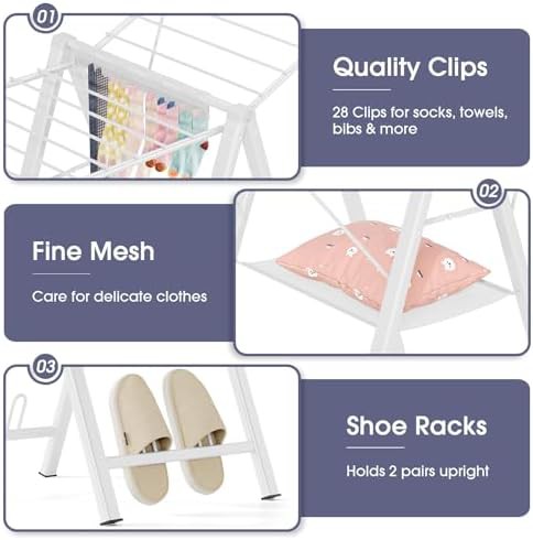 White height adjustable foldable apartment rack — photo 4