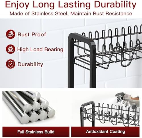 Black two tier stainless dish rack — photo 4