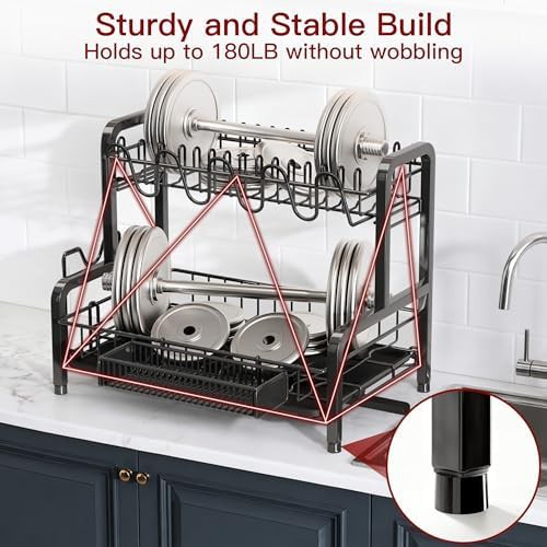 Black two tier stainless dish rack — photo 5