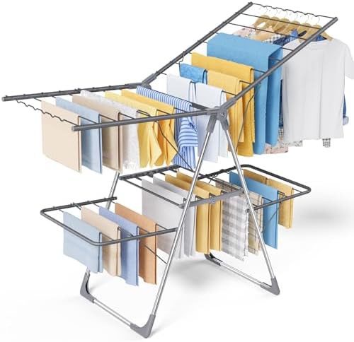Two tier drying rack with adjustable wings