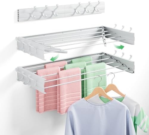 Aluminum foldable wall mounted rack with hooks