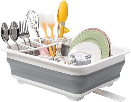 Blue collapsible travel dish drainer
