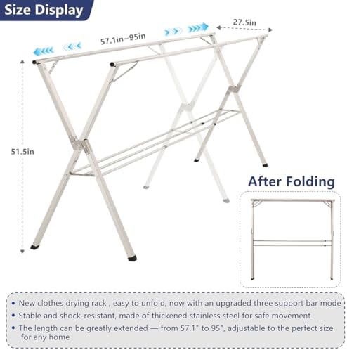 Large foldable stainless steel clothes airer — photo 2