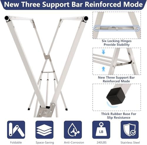 Large foldable stainless steel clothes airer — photo 5