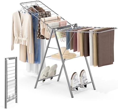 Grey adjustable rack with shoe slots