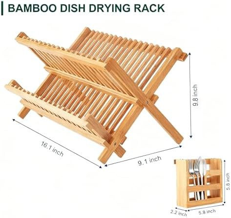 Two tier foldable bamboo dish rack — photo 5
