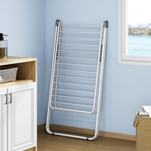 White metal foldable laundry rack with sock clips — photo 4