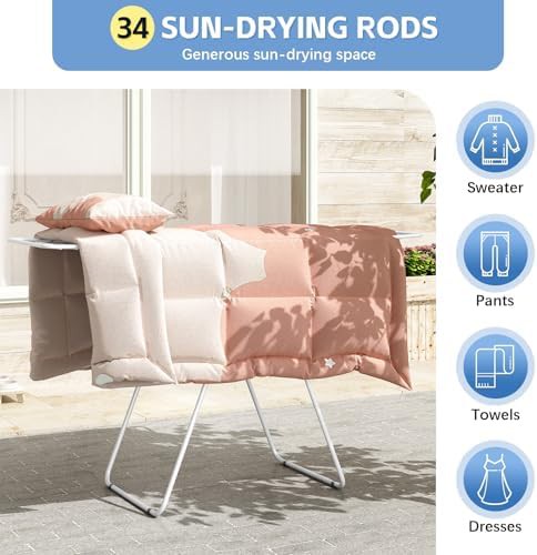 White metal foldable laundry rack with sock clips — photo 5