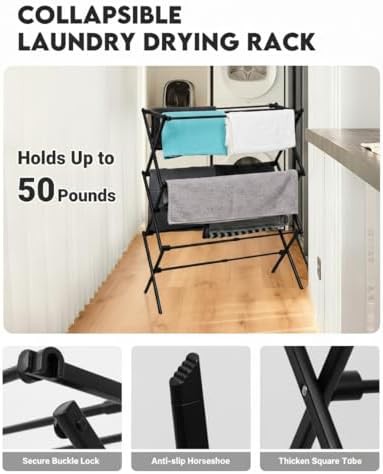 Black three tier metal folding clothes dryer — photo 5