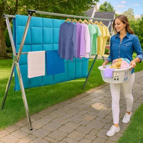 Large folding stainless steel laundry rack — photo 3