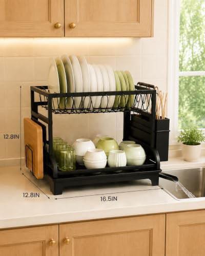 Black stainless steel two tier dish rack — photo 5