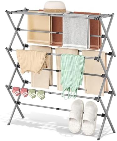 Three tier grey and black foldable rack