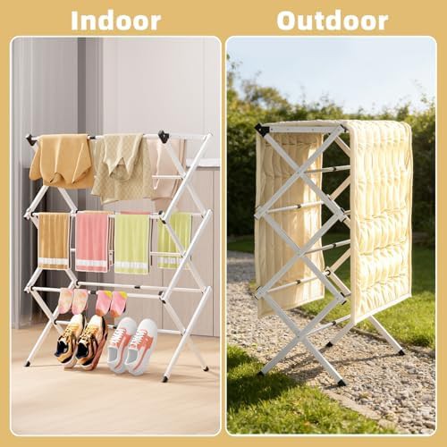 White foldable extendable laundry drying rack — photo 3