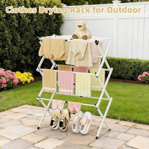 White foldable extendable laundry drying rack — photo 4