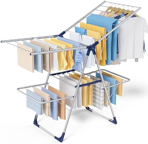 Freestanding two tier foldable laundry stand