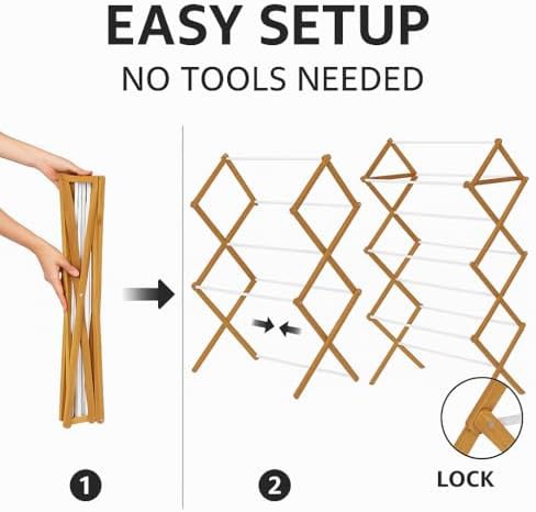 Three tier bamboo collapsible clothes dryer — photo 4