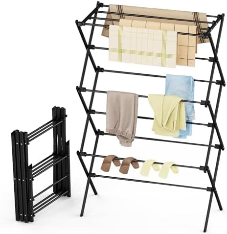 Black three tier foldable floor rack