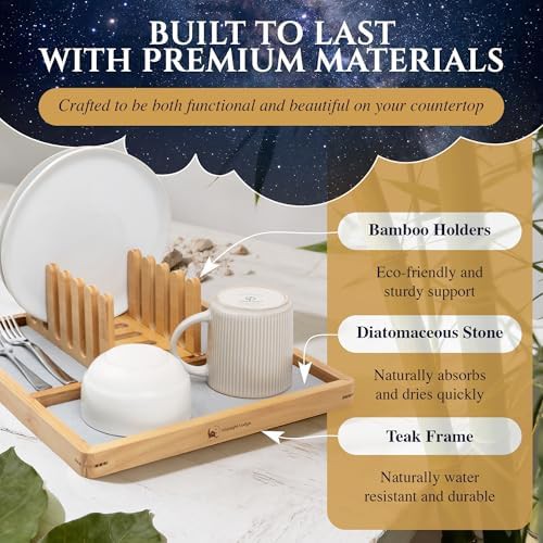 Bamboo and teak stone base dish rack — photo 5