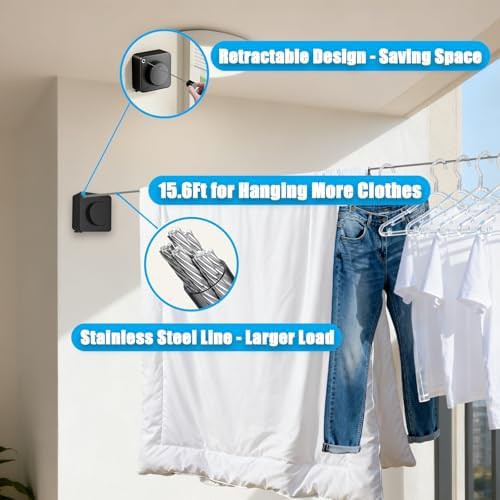 Black stainless steel retractable clothesline — photo 3