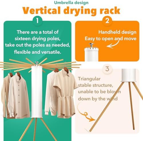 Wooden tripod umbrella drying rack — photo 3