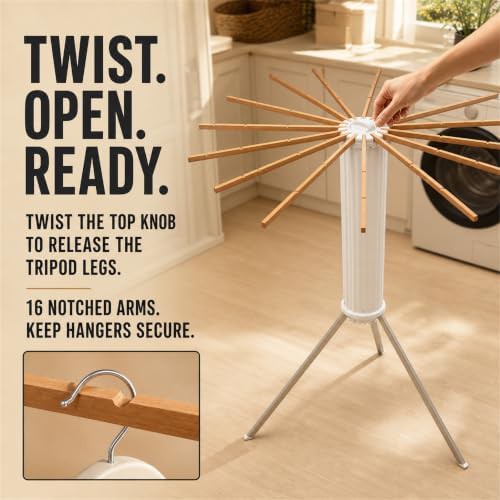 Wooden tripod foldable laundry drying rack — photo 5