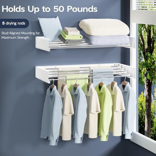 White 32-inch wall mounted clothes drying rack — photo 3