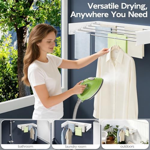 White 32-inch wall mounted clothes drying rack — photo 4