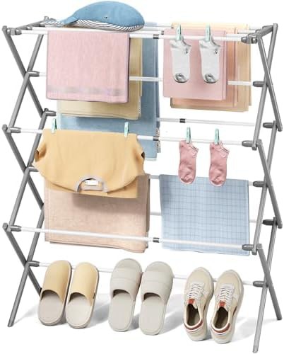 Three tier extendable white and grey rack