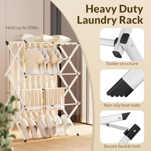 Collapsible three tier apartment laundry rack — photo 4