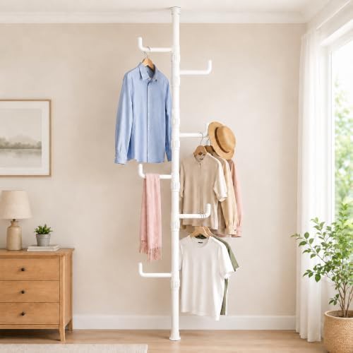 White floor to ceiling laundry stand