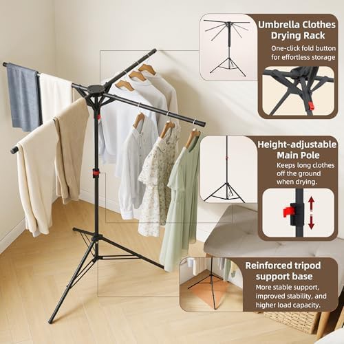 Adjustable height foldable clothes drying rack — photo 3