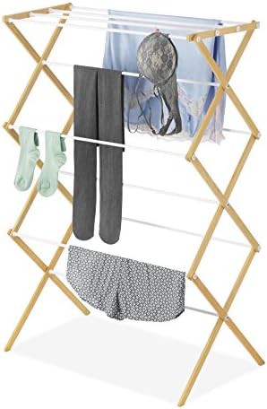Wooden three tier accordion laundry rack