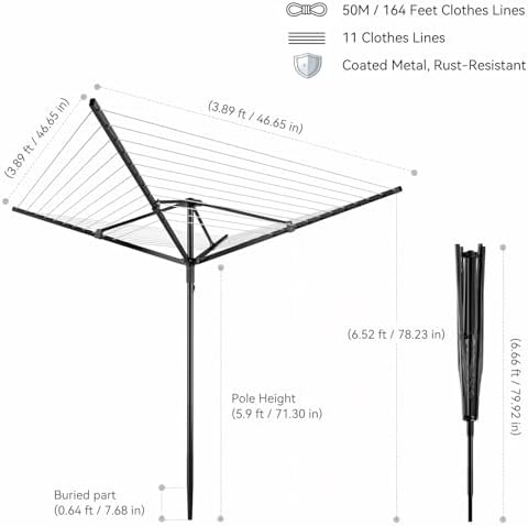Four arm umbrella rotary outdoor clothesline — photo 3