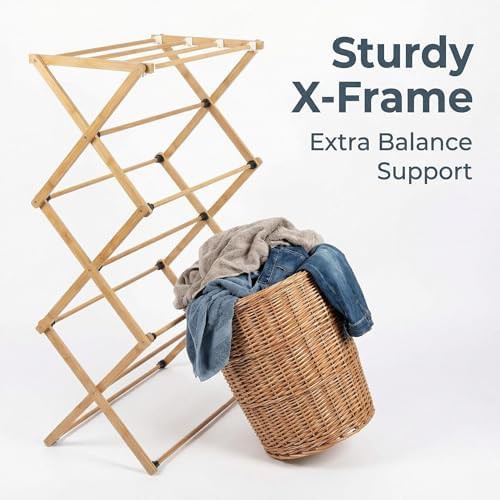 Beige foldable three tier bamboo rack — photo 4