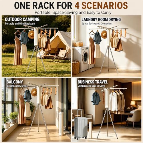 Foldable tripod laundry rack with travel clips — photo 3