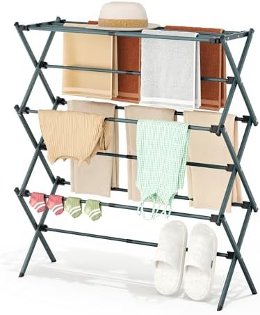 Navy blue three tier foldable rack