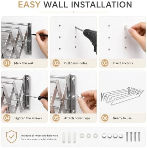Wall mounted accordion laundry drying rack — photo 4