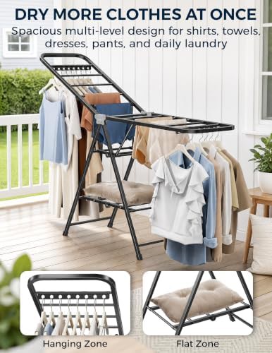 Black steel gullwing foldable laundry airer — photo 3
