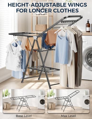 Black steel gullwing foldable laundry airer — photo 4