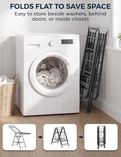 Black steel gullwing foldable laundry airer — photo 5