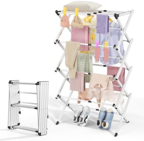 Four tier adjustable width laundry rack