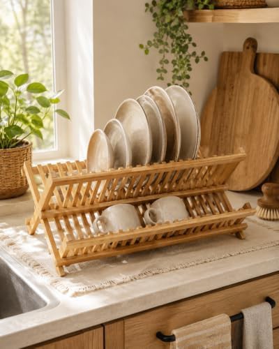 Two tier folding bamboo dish rack — photo 5