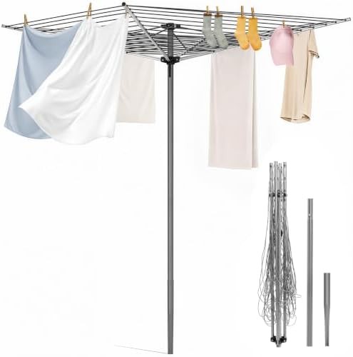 Outdoor umbrella clothes drying rack with 131ft line