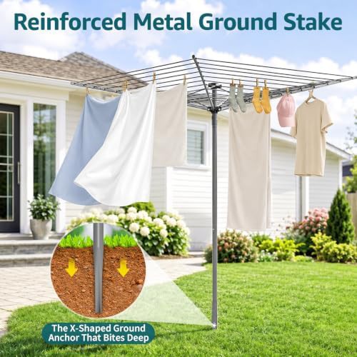 Outdoor umbrella clothes drying rack with 131ft line — photo 3