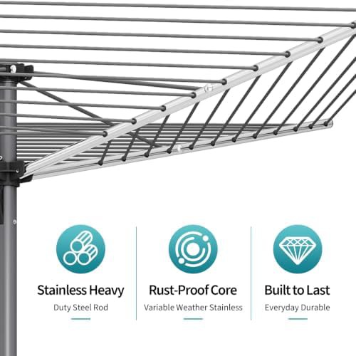Outdoor umbrella clothes drying rack with 131ft line — photo 5