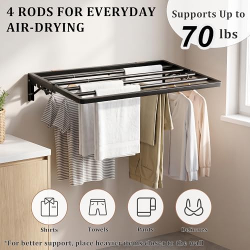 Black wall mounted folding drying rack — photo 3