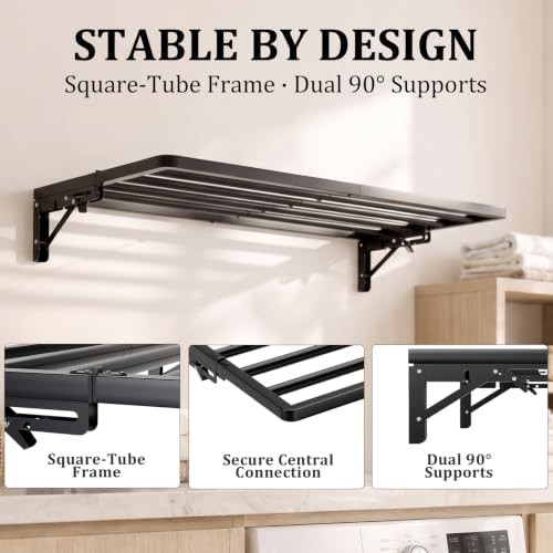 Black wall mounted folding drying rack — photo 4