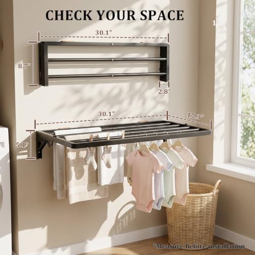 Black wall mounted folding drying rack — photo 5