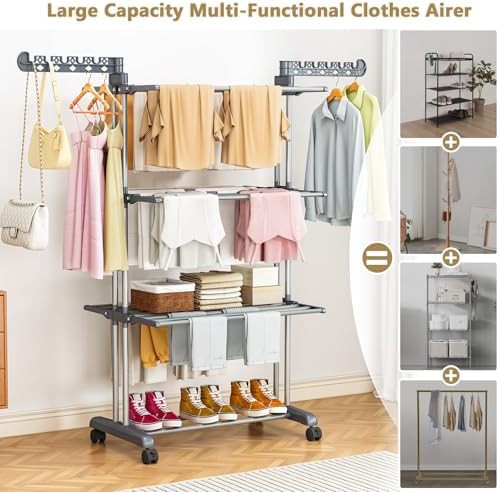 Four tier clothes drying rack with wheels — photo 3